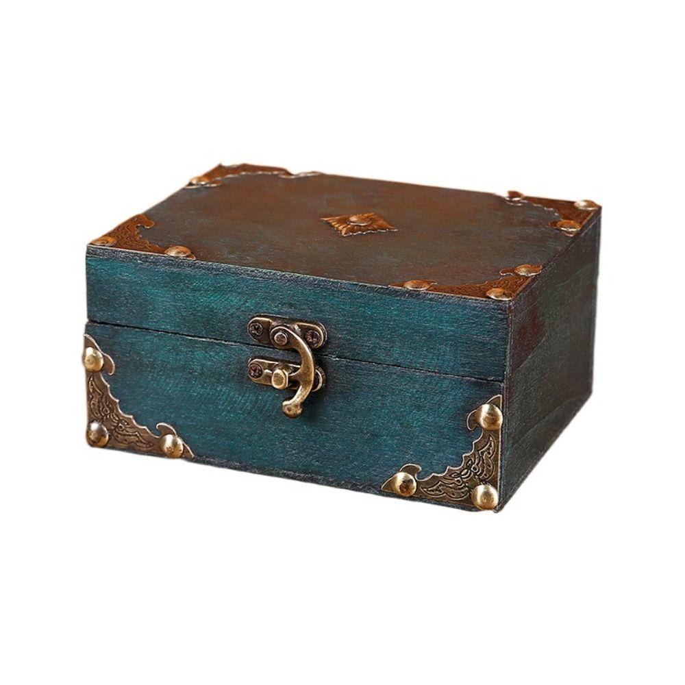 Retro Jewelry Storage Case Square Wood Treasure Box Lockable Password Box  Bracelet