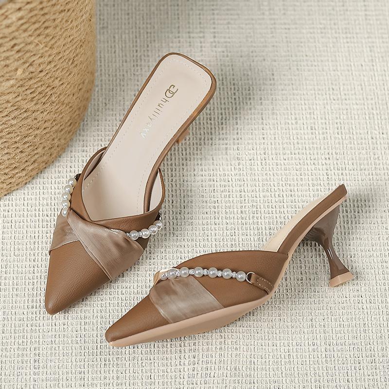 

Женские туфли-мюли на высоком каблуке, сандалии 2025 года, мюли для улицы, ленивые туфли на одной педали, с полуподдержкой, одинарные туфли 912-D86 39 коричневый