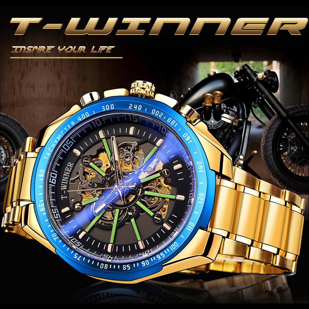 WINNER New Top Men's Watch Automatic Mechanical Strap Calendar Water Ghost Series Watch Silver Stainless Steel Waterproof Luminous