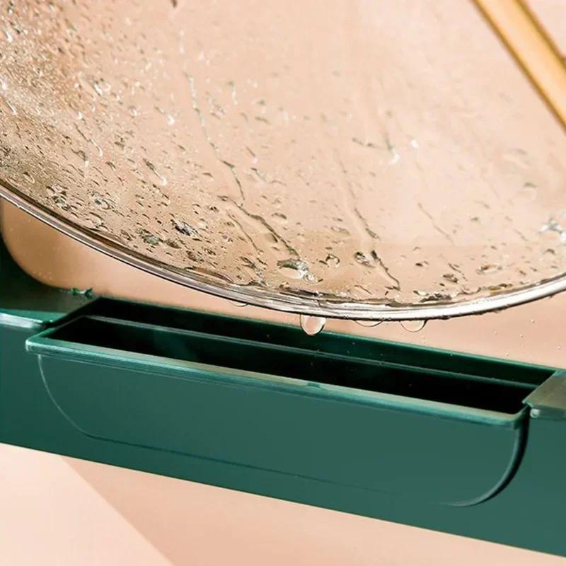 Kitchen Wall Mounted Pot Lid Storage Rack Double Layer Punch-Free Lid Holder Saving Space Kitchen Wall Shelf Drain Tray Tools