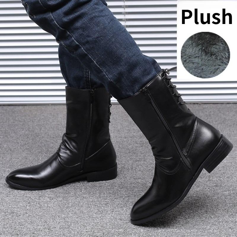 Men's Shoes Fashion Leather Boots High Quality Black High Top Motorcycle Boots Designer Shoes for Men Punk Rock Mid-calf Boots