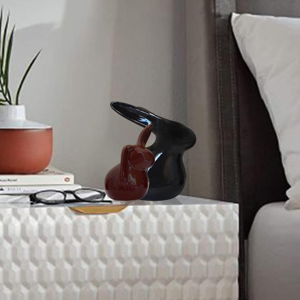 Home Décor Ceramic Rabbit Figurines (Set of 2, Black and Brown)