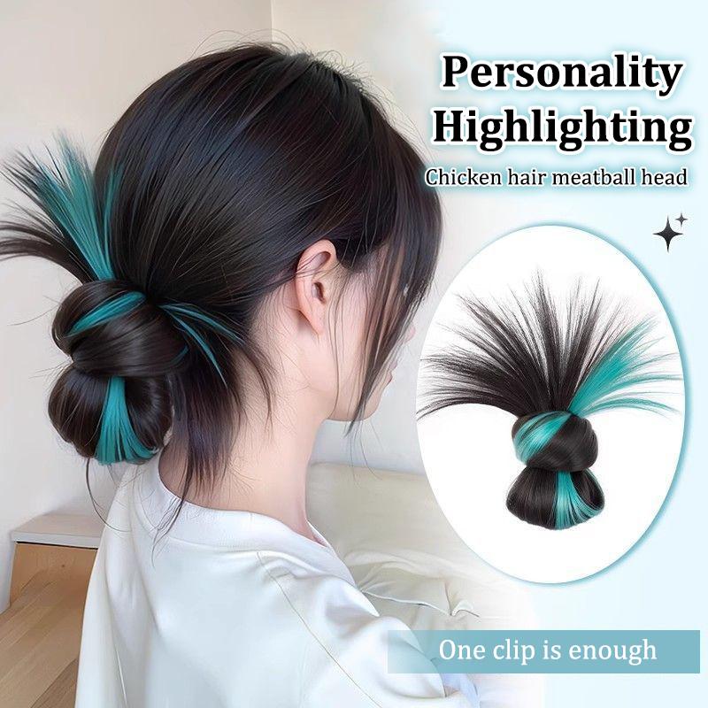 Ball Head Wig Female Shuttlecock Head Fluffy Wig Package Integrated Highlighted Chicken Feather Claw Clip Wig Bun