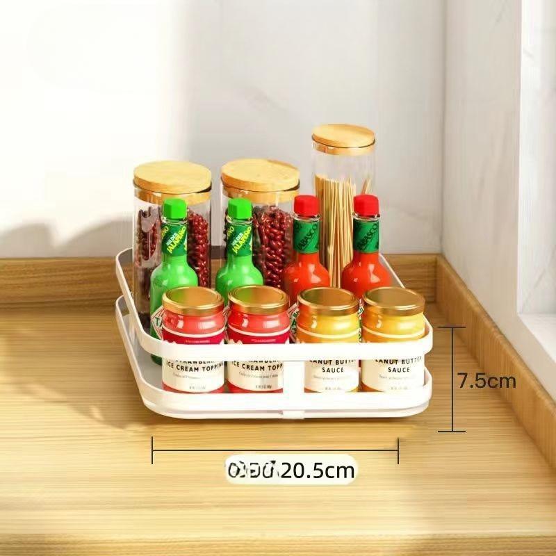 

Вращающаяся стойка для приправ, многофункциональный лоток для хранения ароматизаторов из углеродистой стали, круглый органайзер для приправ и специй для кухни 1 Layer-Square белый
