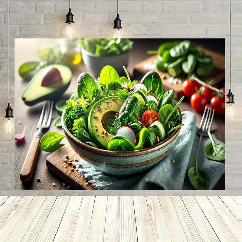 2D Flat Printed Vegan Salad Backdrop for Kitchen & Cafe Decor 47.2x31.5inch/120*80cm
