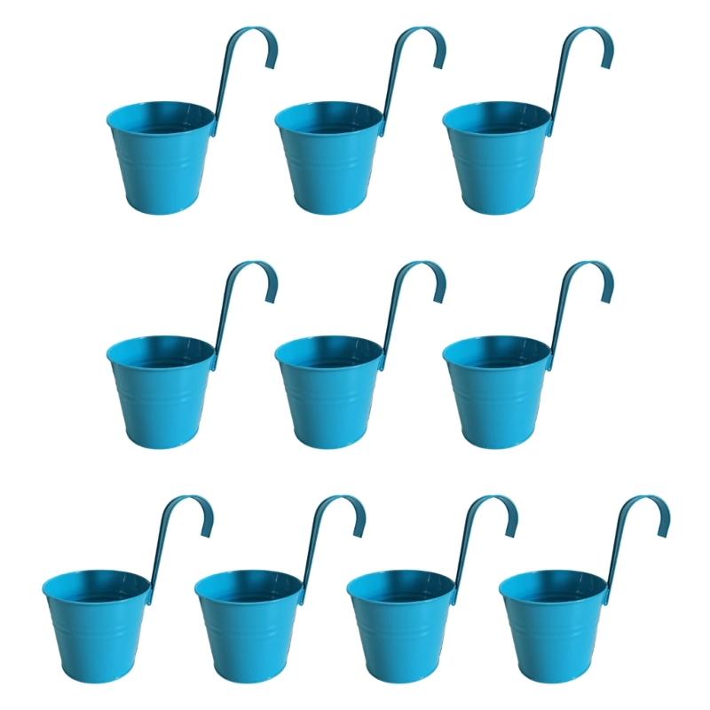 

10pcs Metal Iron Hanging Flower Pot for Railing Fence Hanging Bucket Plant Holder with Detachable Hook Garden Decoration озеро синього кольору