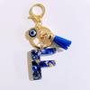 1 Stück Buchstaben-Charms-Anhänger mit Strasssteinen und Quaste Blaue Harz Initialen Schlüsselanhänger Stilvolles Geschenk für Frauen