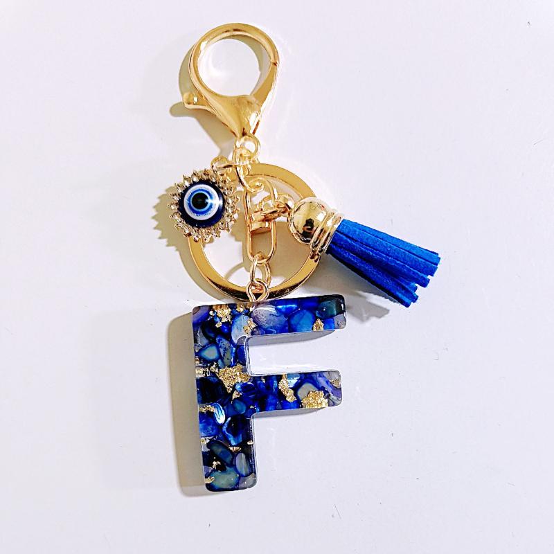1 Stück Buchstaben-Charms-Anhänger mit Strasssteinen und Quaste Blaue Harz Initialen Schlüsselanhänger Stilvolles Geschenk für Frauen