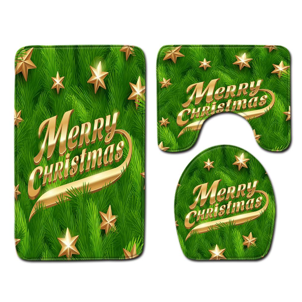 Christmas Bathroom Non-Slip Doormat Bathroom Waterproof Shower Curtain Toilet Floor Mat Four-Piece Shower Room Absorbent Carpet