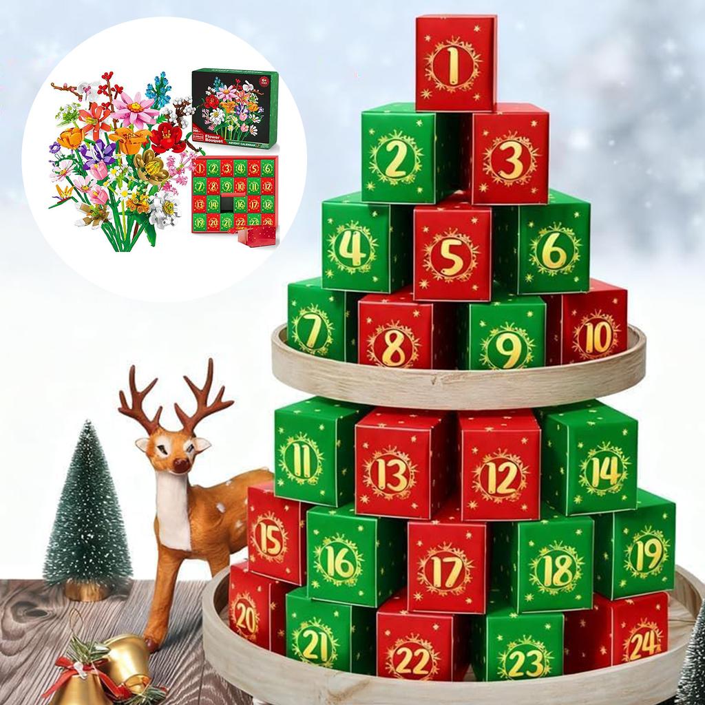 2025 Christmas Arrival Calendar Flower Building Block 24-day Christmas Countdown Diy Flower Bouquet Decor Holiday New Year Gifts