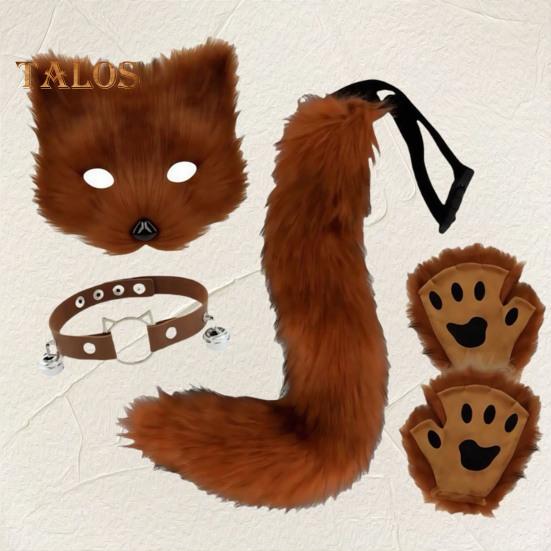 Faux Fur Fox Tail Set Cat Wolf Cosplay Costume Plush Masque Fluffy Paw Gloves Halloween Christmas Party Role-Playing Accessories