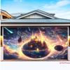 Epic Cosmic Castle Tapestry, Glowing Medieval Palace on a Planet in Vibrant Starry Nebula, Dreamy Fantasy Wall Art
