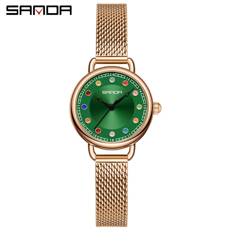 Women's Sanda Round Quartz Wristwatch - Elegant, Diamond-Accented, Light Luxury, Waterproof.