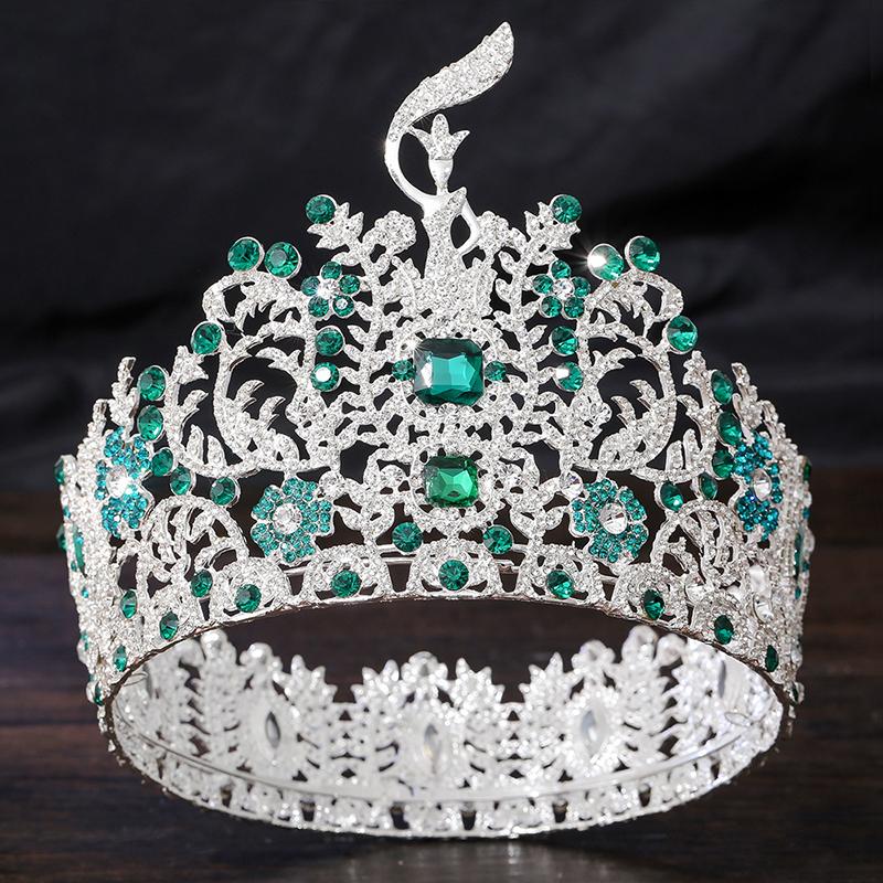 Baroque Large Round Diadem Bridal Crown Pageant Miss Tiaras Headdress Bride Wedding Dress Hair Jewelry Accessories