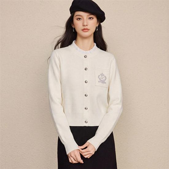 Autumn 2026 Women's Hand-Embroidered Beaded Wool Cardigan Sweater