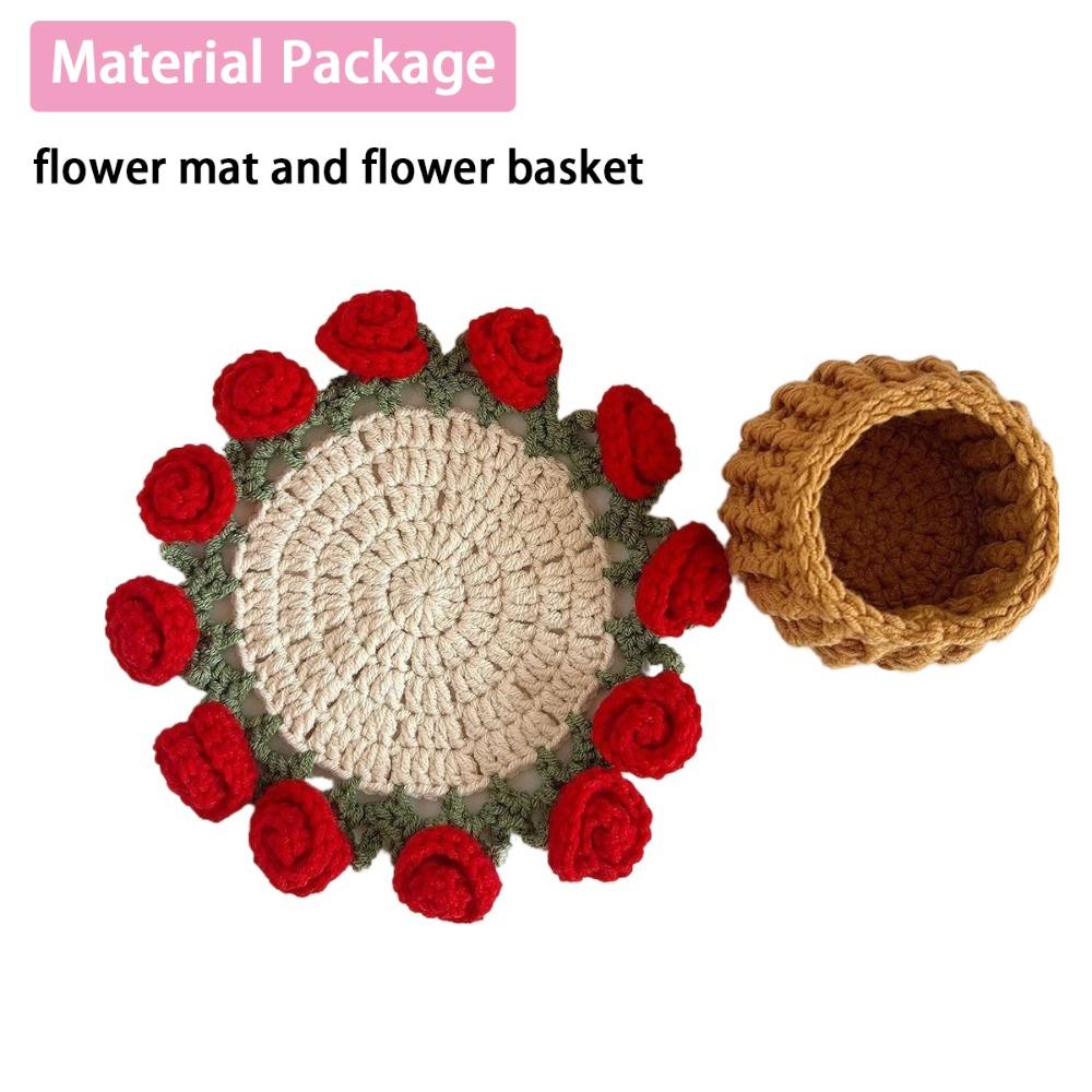

New DIY Rose Bouquet Coaster Hand Knitted Mini Crochet Flower Pot Flower Coasters Mother s Day Gift