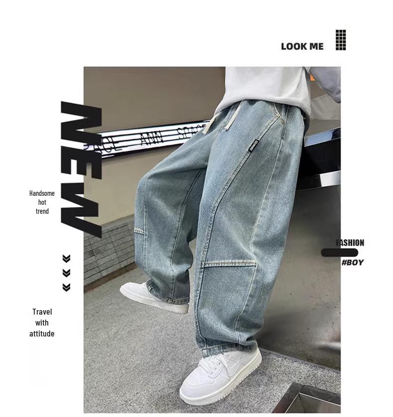 Kids' Straight Soft Jeans - Spring/Autumn Wide Leg Casual Pants