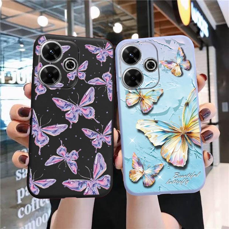 Butterfly Soft Silicone Case For Redmi Note 13 Pro 13C 14 Poco C65 Samsung A55 M35 S24 Xiaomi iPhone Huawei Honor 200 Realme 9 Camera Shockproof Cover