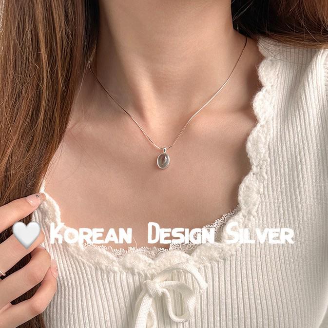 Aquamarin S925 Sterlingsilber Oval Halskette für Damen mit Schlangenkette und Edelsteinanhänger