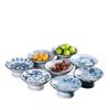 Blue & White Porcelain High-Footed Fruit Bowl for Tea Room or Coffee Table