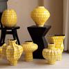 Ceramic Vase Yellow Geometric Check Pattern Ceramic Handicrafts Flower Arrangement Accessories Flowerpot Home Decoration