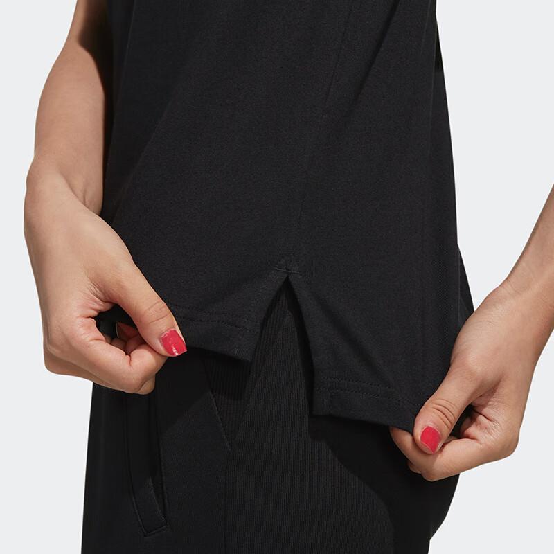 Adidas Neo Logo Letter Print Color Block Striped Breathable Casual Crew Neck Short Sleeve Drop Shoulder T-Shirt Women Tops Black FR7983