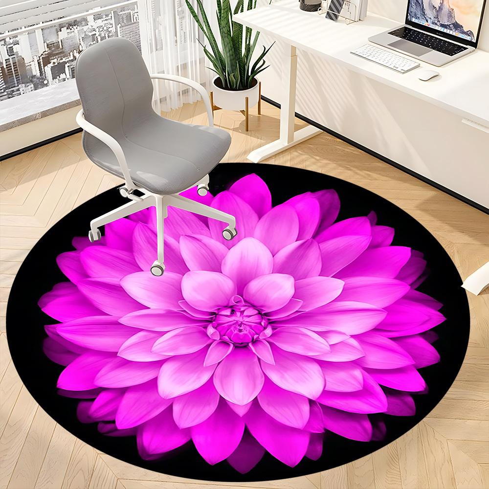 1pc Flower Bloom Office Round Rug, Carpet for Office, Gaming, Lightweight Round Floor Mat yy260205030