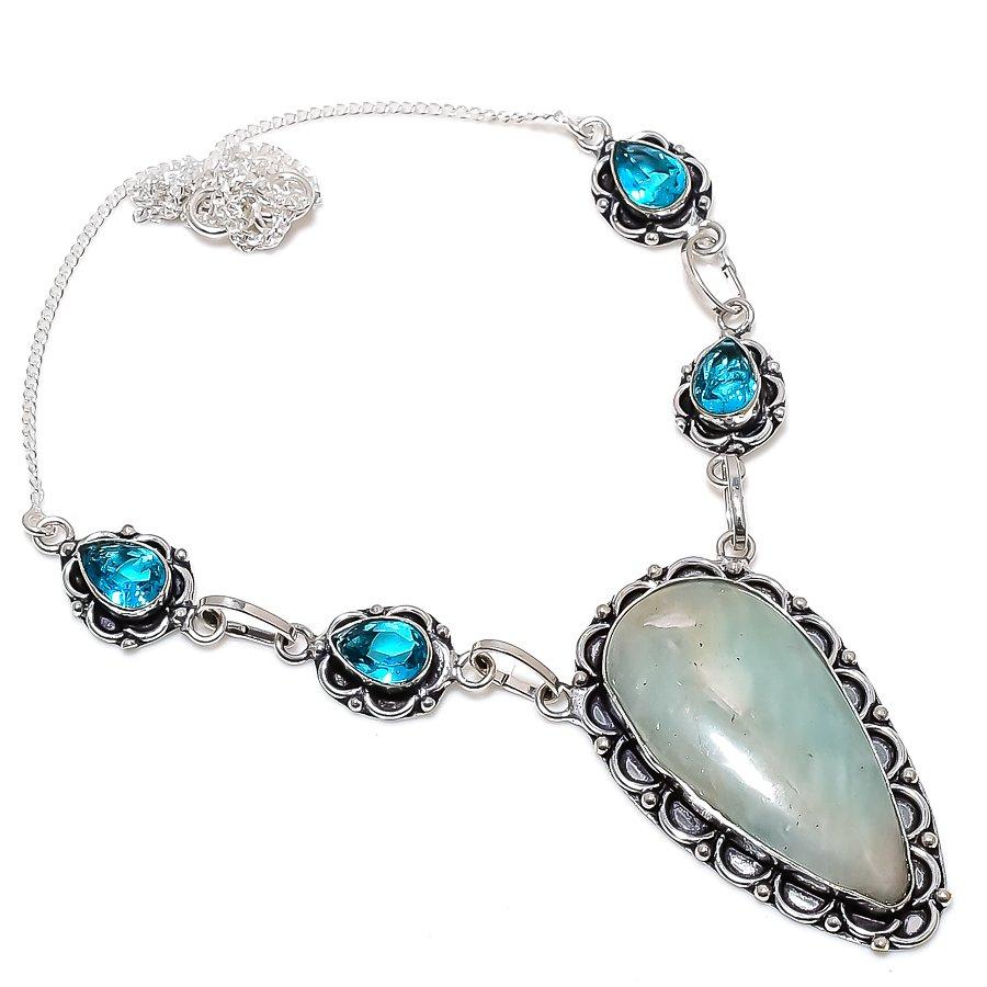

Amazonite Handmade Gemstone 925 Sterling Silver Jewelry Necklace 18 T2z01 синий