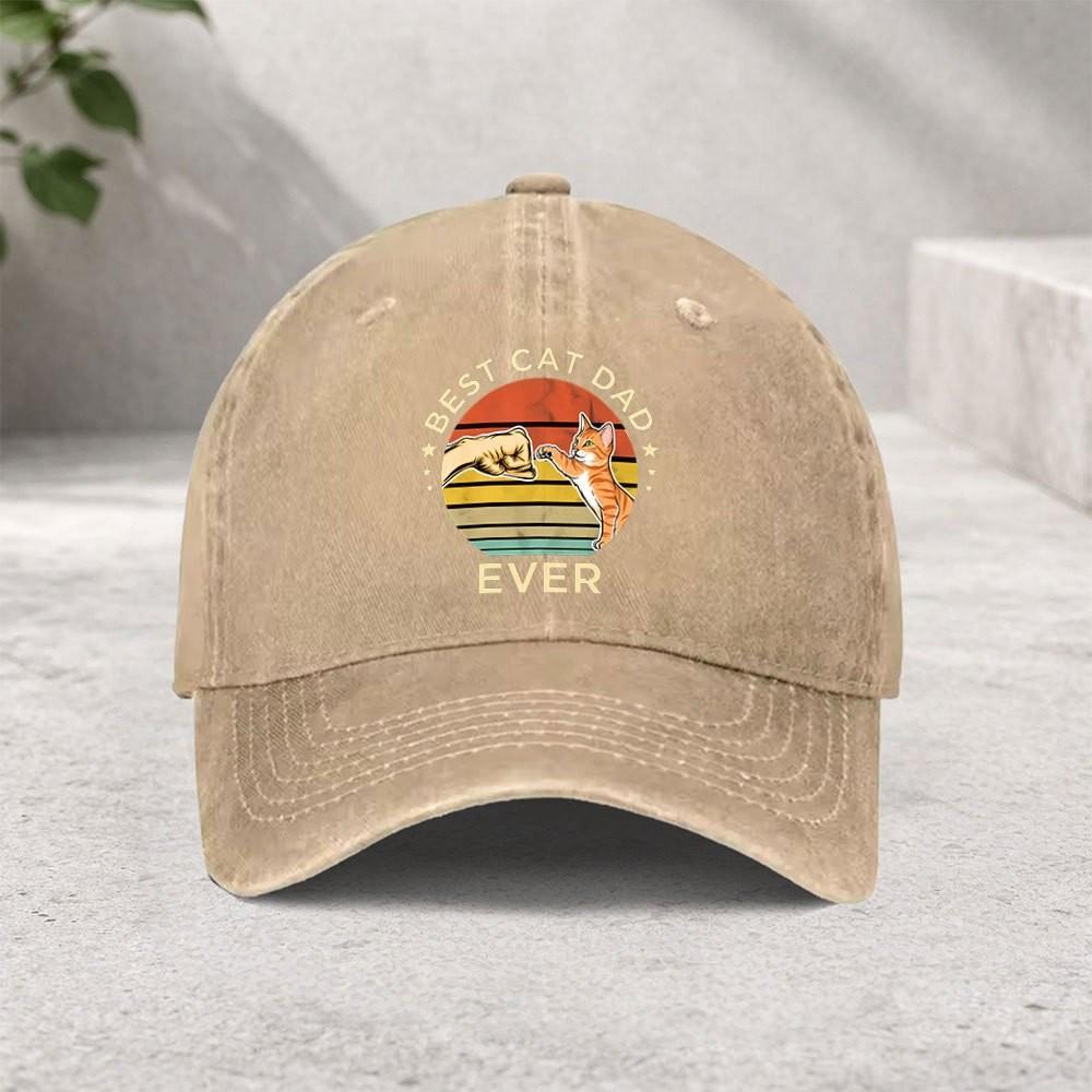 Best Cat Dad Ever Baseball Cap Vintage Washed Cotton Adjustable Snapback Hat for Unisex