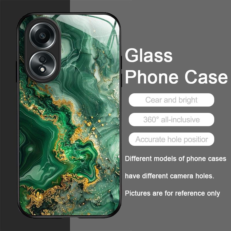 Gorgeous Emerald Pattern Tempered Glass Phone Case for OPPO Realme 14 13 12 11 10 Pro Plus 9i GT Neo 3 2 X7 Pro Protective Cover