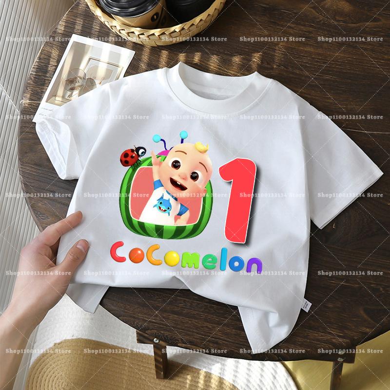 Cocomelons Kids Birthday Number 1-10 T-shirts Cartoon Anime Boys Girls Tees Short Sleeves Printed Children Tops Summer Clothes