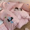 Ins Style Washed Linen Cotton Bedding Set Striped Embroidered Bed Sheet Duvet Cover 2026 Collection
