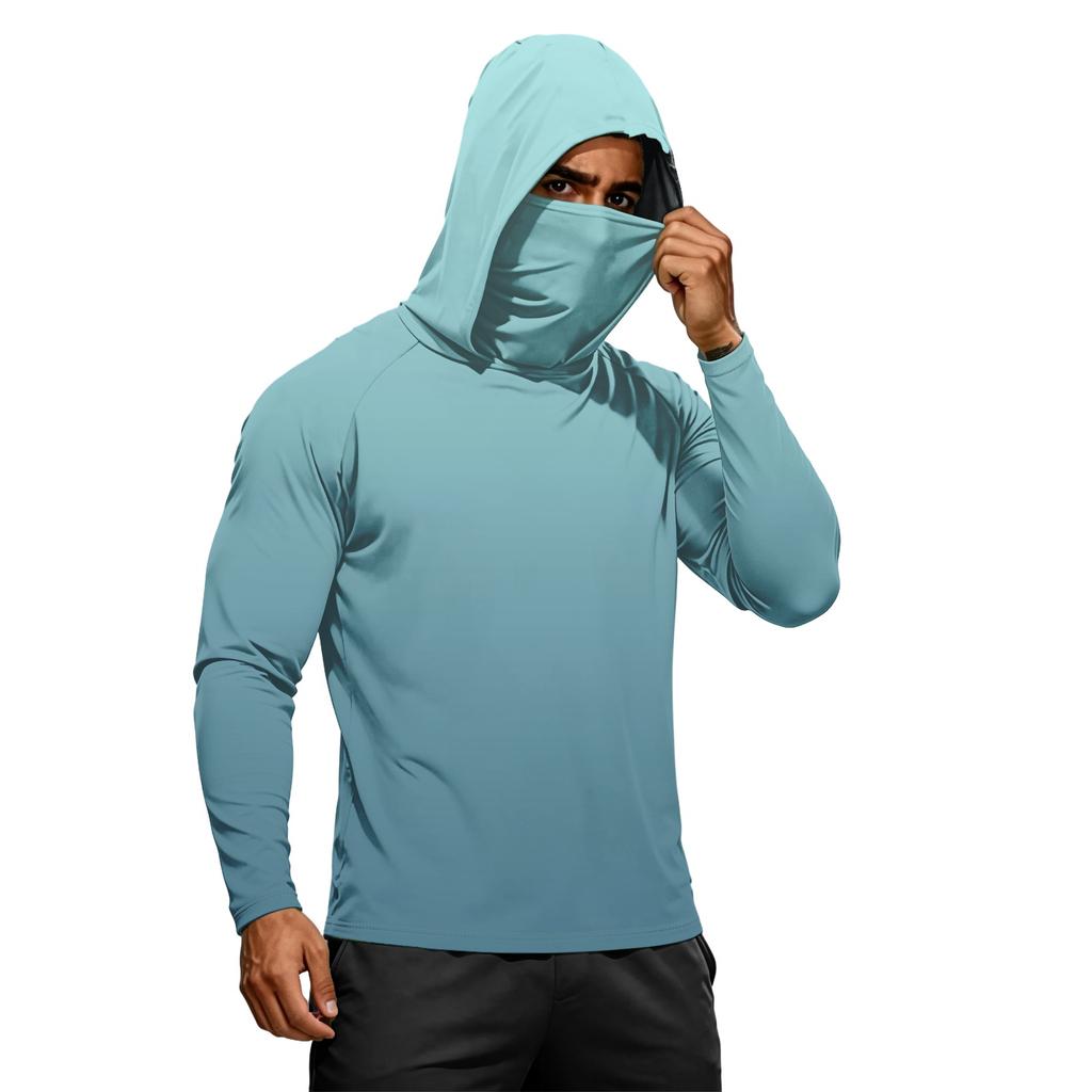 Herren Sommer Langarm Hoodie UPF50+ Sonnenschutz Schnelltrocknend Fitness Sportshirt Leicht Atmungsaktiv Outdoor Activewear