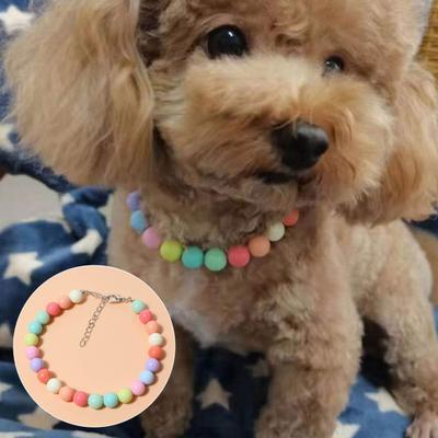 Haustierhalsband Bonbonfarben Dekor Zubehör Mehrfarbig Mode Hunde Kunstperlen Halskette Schleife
