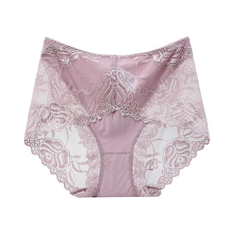 Leichter Luxus Spitze Modal Baumwolle Bauchhöschen für Damen Sexy Nahtlose Mittelhohe Hüfthebende Große Größen Baumwollzwickel Slips für Damen
