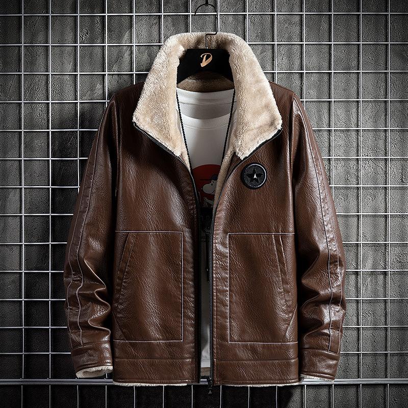 Куртка из меховой кожи с добавлением флиса для мужчин — фото 4
