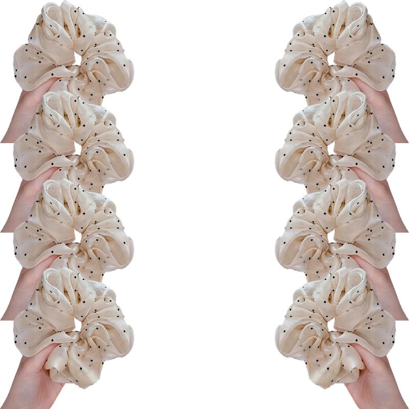 Korean-Style Gentle Solid Colour Pearl Mesh Polka Dot French Hair Tie For Women Elegant Large Scrunchie Hair Accessory