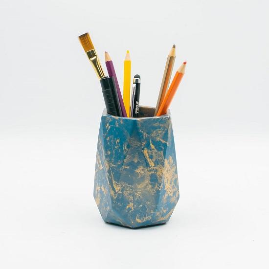 

Шестиугольный держатель для ручек из бетона ручной работы | Многоцелевой настольный органайзер, держатель для зубных щеток, держатель для кистей для макияжа