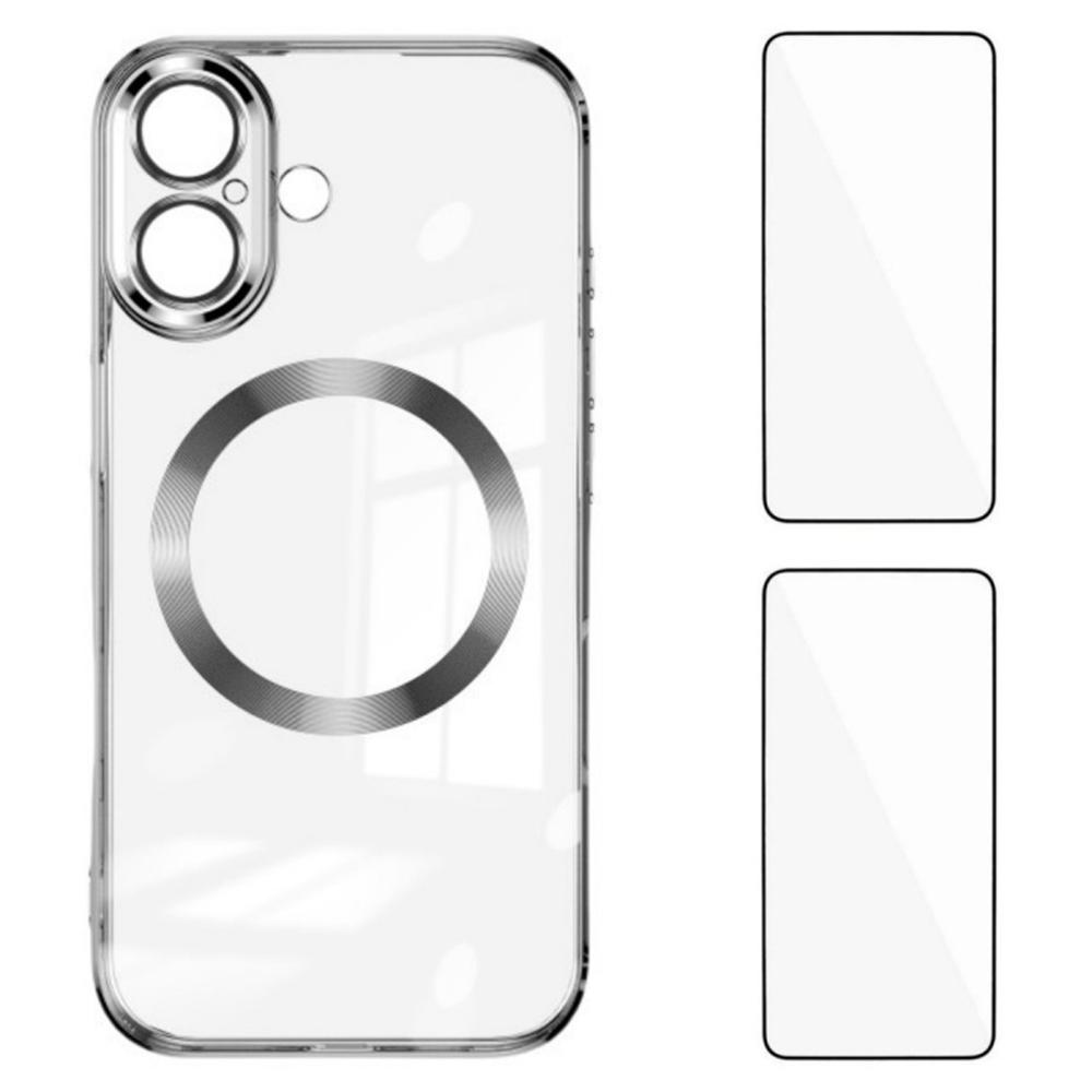 

WANLONFENG WX Series For iPhone 17 Magnetic Case TPU Phone Cover with 2Pcs Screen Film/Lens Film Silver