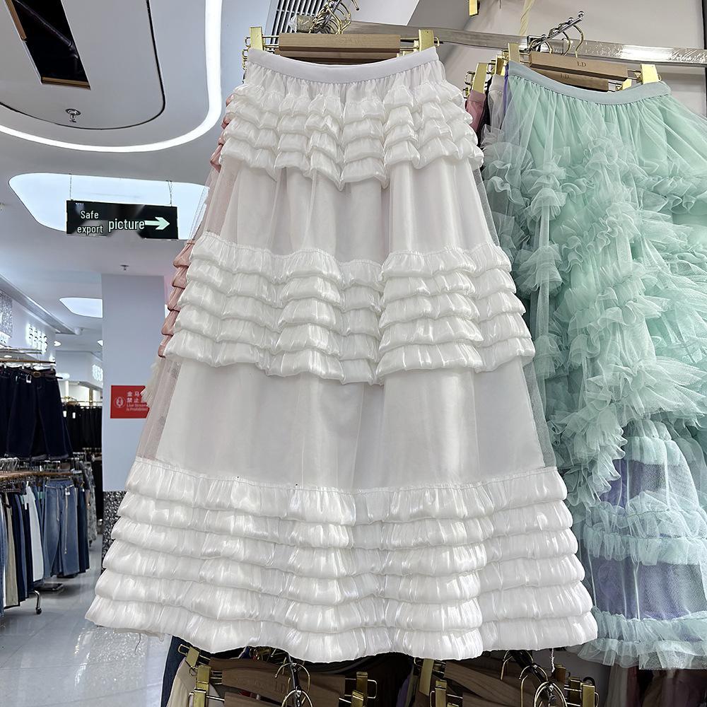 Elegant Plus Size A-line Mesh Patchwork Skirt - Fairy Gauze, Fluffy Layered Cake Design