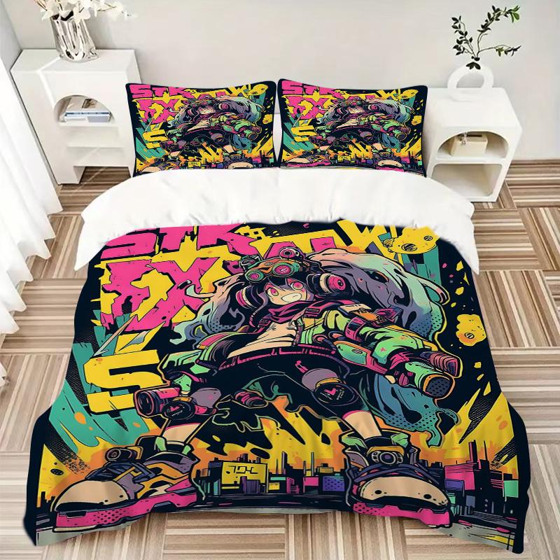 3pcs Vivid Skateboarder Graffiti Art Quilt Cover Set - Soft & Comfortable Polyester Fabric, All-Season Breathable Comforter Set For 1 Quilt Cover
