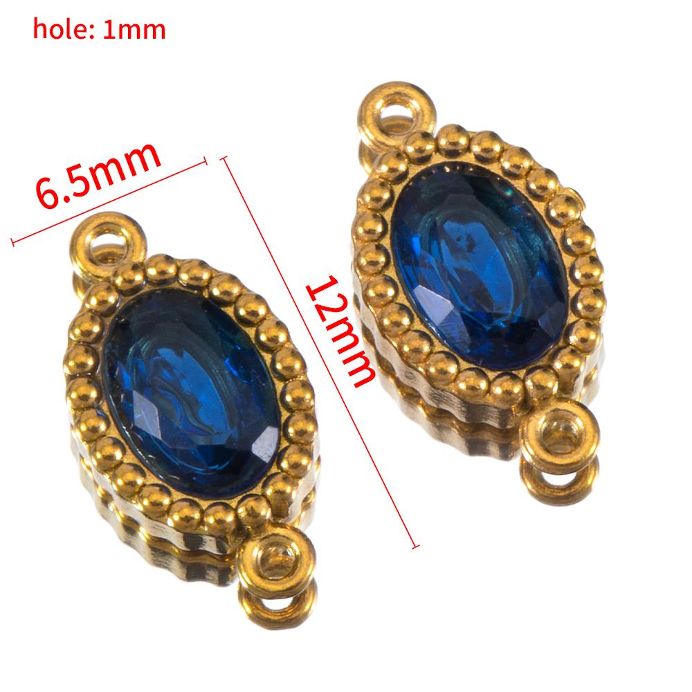 10pcs Colorful Crystal Charm Double Holes Bracelet Connector Stainless Steel Necklace Earring Oval Pendants DIY Jewelry Findings