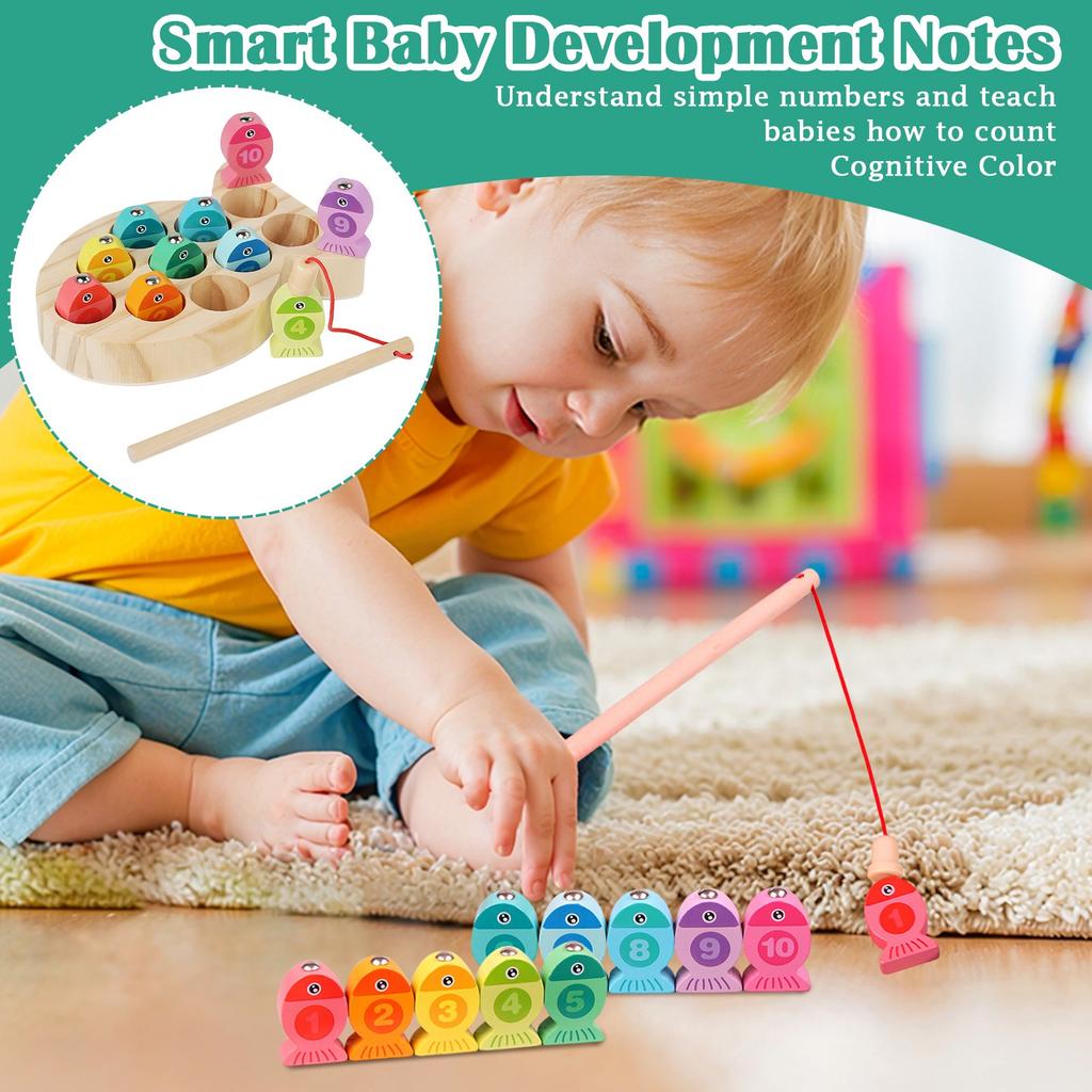 Dřevěná magnetická rybářská hra Dárek pro batolata Dětská vzdělávací hračka s čísly