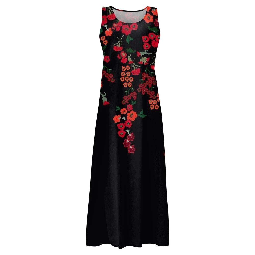 Women's Casual Comfortable Floral Print Sleeveless Cotton Pocket Dress