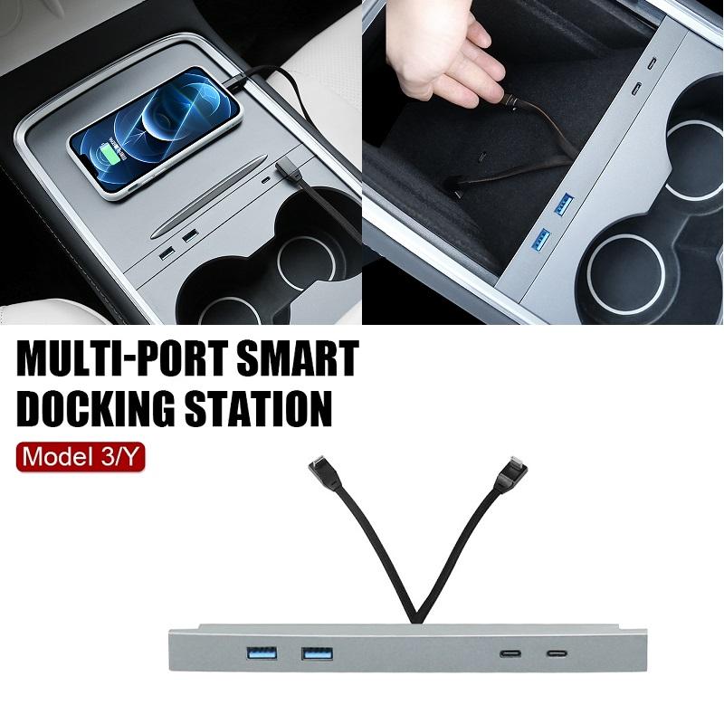 For Tesla 2024-2024 Model 3 Model Y 27W Quick Charger LED Intelligent Docking Station USB Shunt Hub Decoration