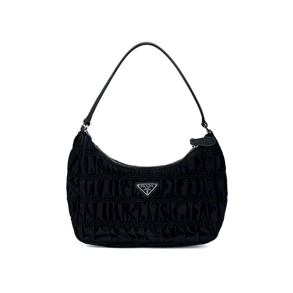Prada Neuauflage Hobo gefaltete Mini-Handtasche aus Nylon und Saffiano-Leder Damenhandtaschen Schwarz 1NE204-QR1-F0002
