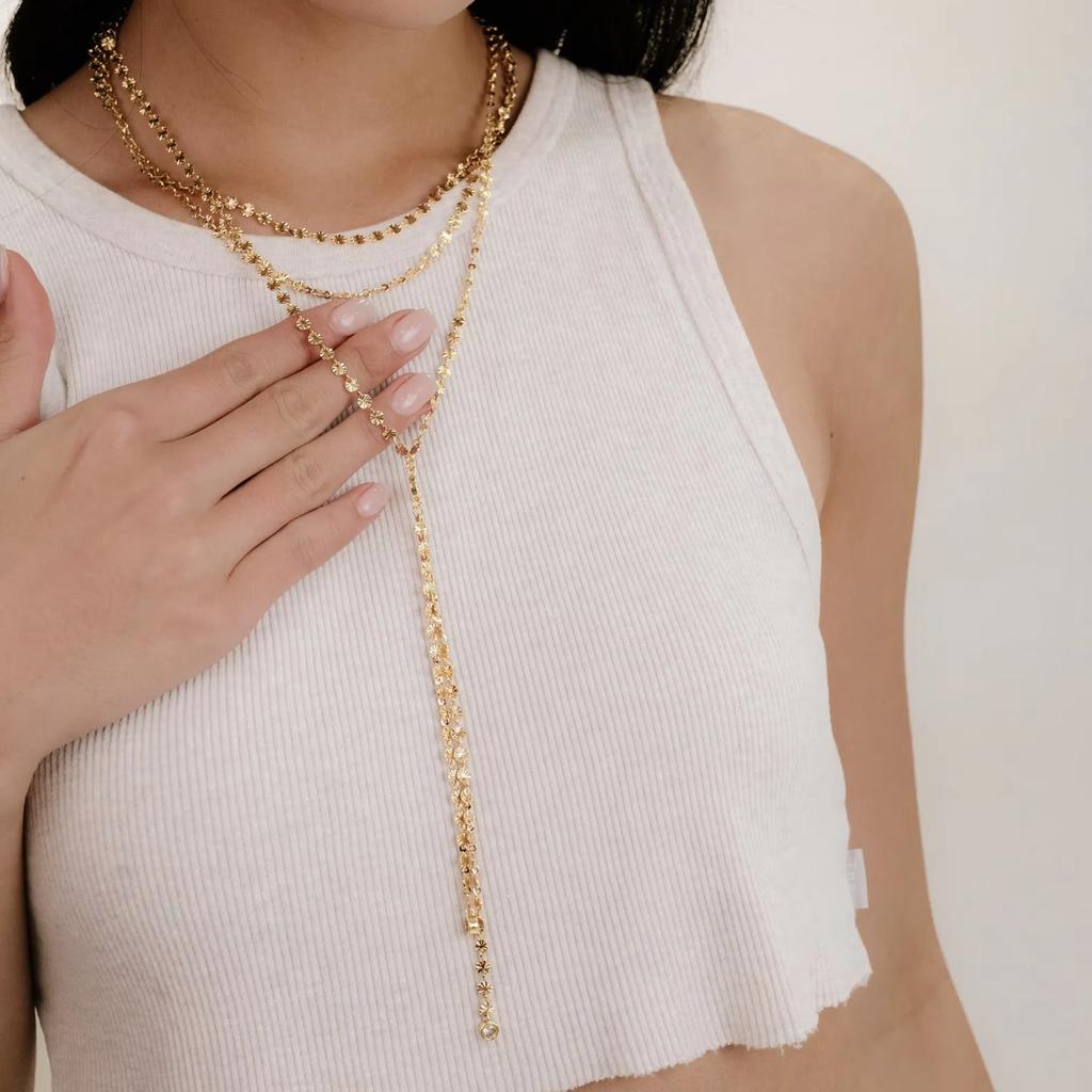 Waterproof 18k Gold Plated Y Shaped Stainless Steel Necklace Fashion Layered Chain Pendants Necklaces for Women