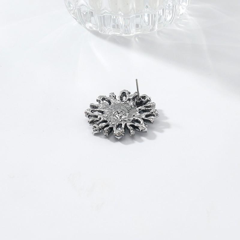 Elegant Floral Stud Earrings With Full Rhinestone Accents Zinc Alloy Lightweight Luxury Fashion Jewelry Women