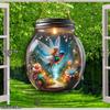 2D Flat Acrylic Mason Jar Hangings Decor, Plants Flowers, Fairy, Hummingbird, Mason Vase Painted Outdoor Decor Living Room Wall Window Pendant