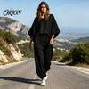 Loose Fit Women Set Women's 2 Piece Sets, Crew Neck Batwing Sleeve Top Two-piece And Lantern Pants Summer Travel Vacation Outfits with Pockets Suit